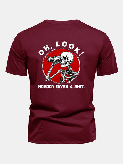 Telescope Skeleton Back Print Cotton T-Shirt