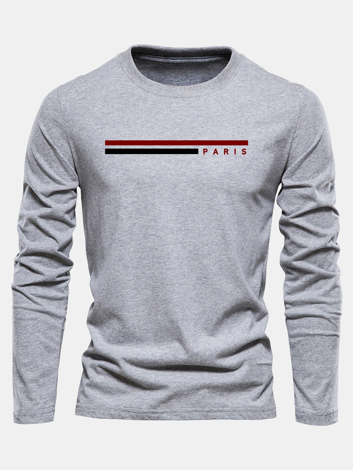 Camiseta de algodão com mangas longas, listras e estampa de Paris