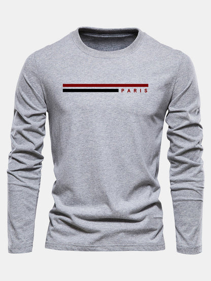 Camiseta de algodão com mangas longas, listras e estampa de Paris