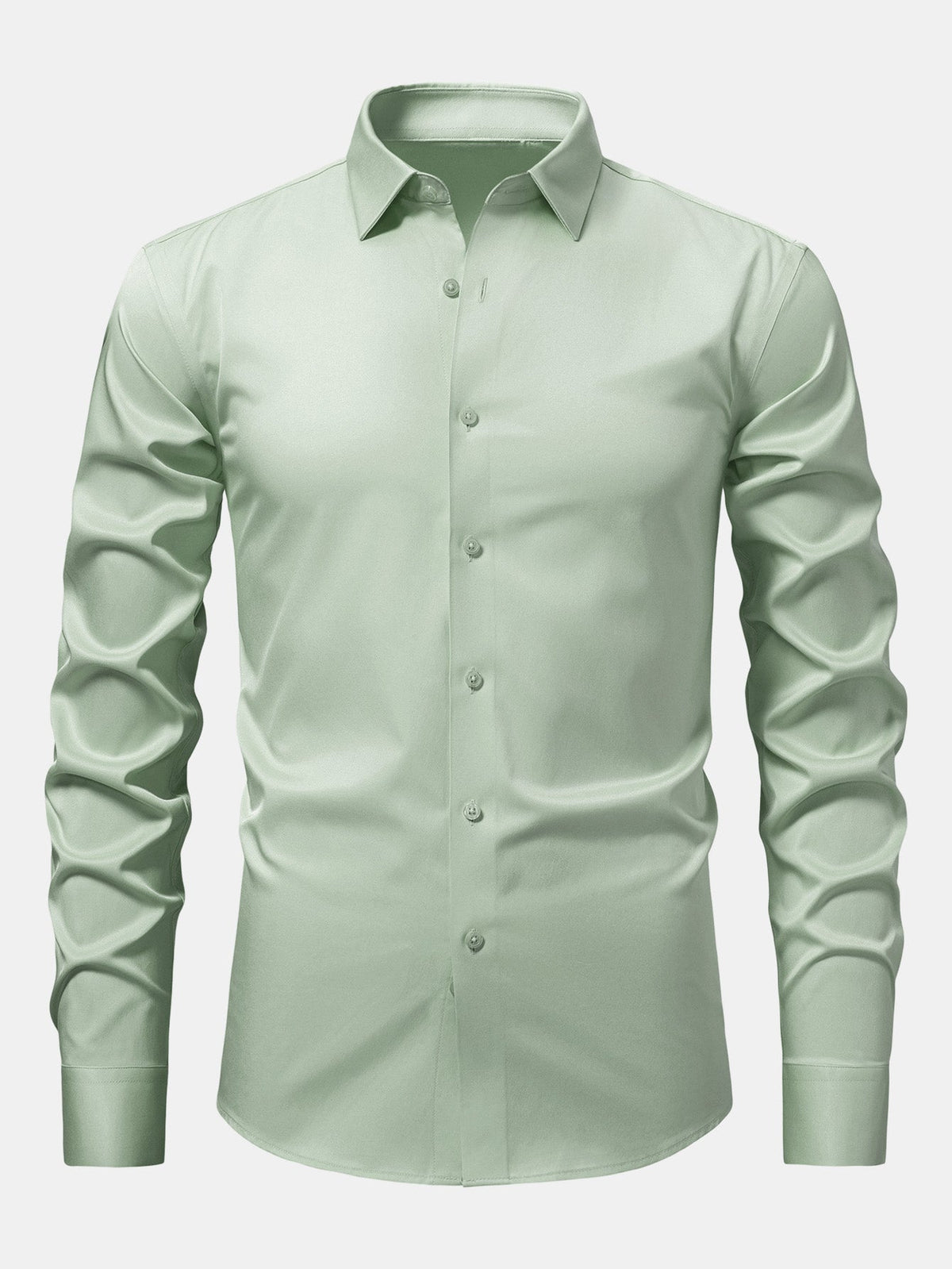 Camisa de cetim justa de manga longa com botões