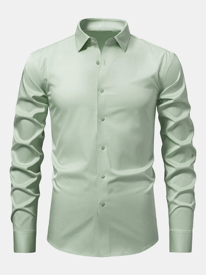 Camisa de cetim justa de manga longa com botões