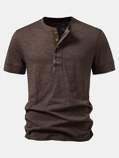Textured Cotton Henley T-Shirt