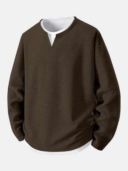 Camiseta 2 em 1 com Mangas Longas e Caimento Relaxado em Textura Waffle