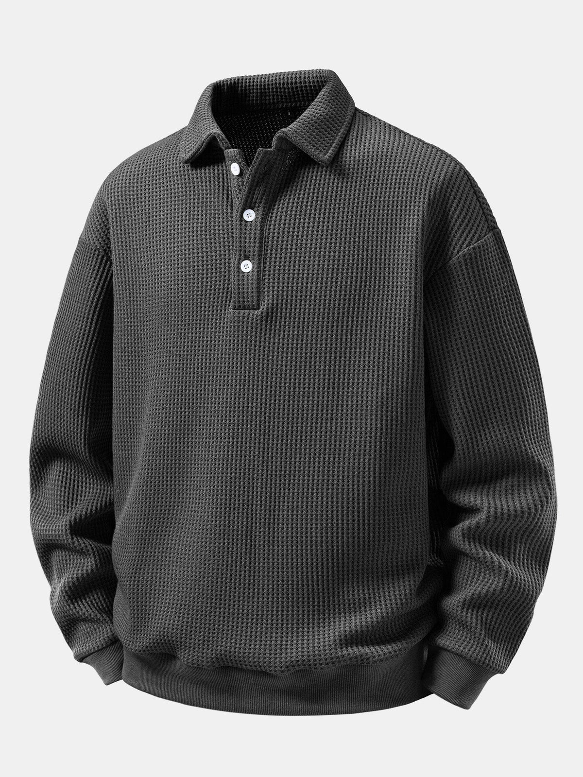 Waffle Knit Polo Collar Sweatshirt