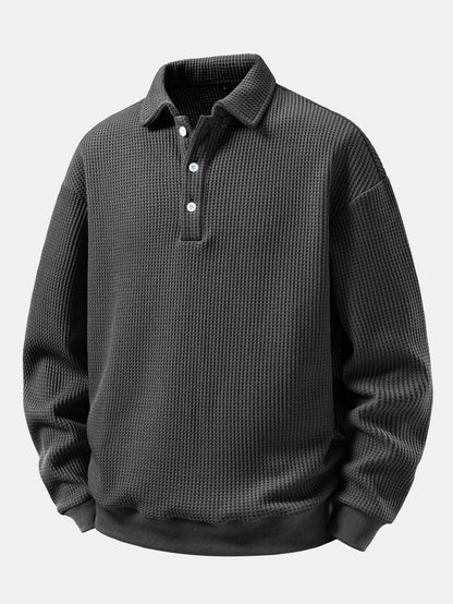 Waffle Knit Polo Collar Sweatshirt
