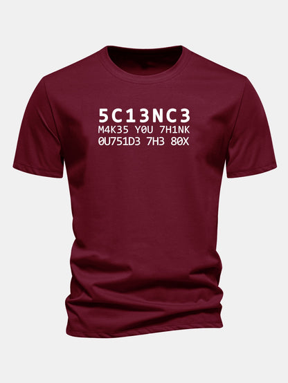 Camiseta de algodão com modelagem regular, estampa de citação científica em leetspeak