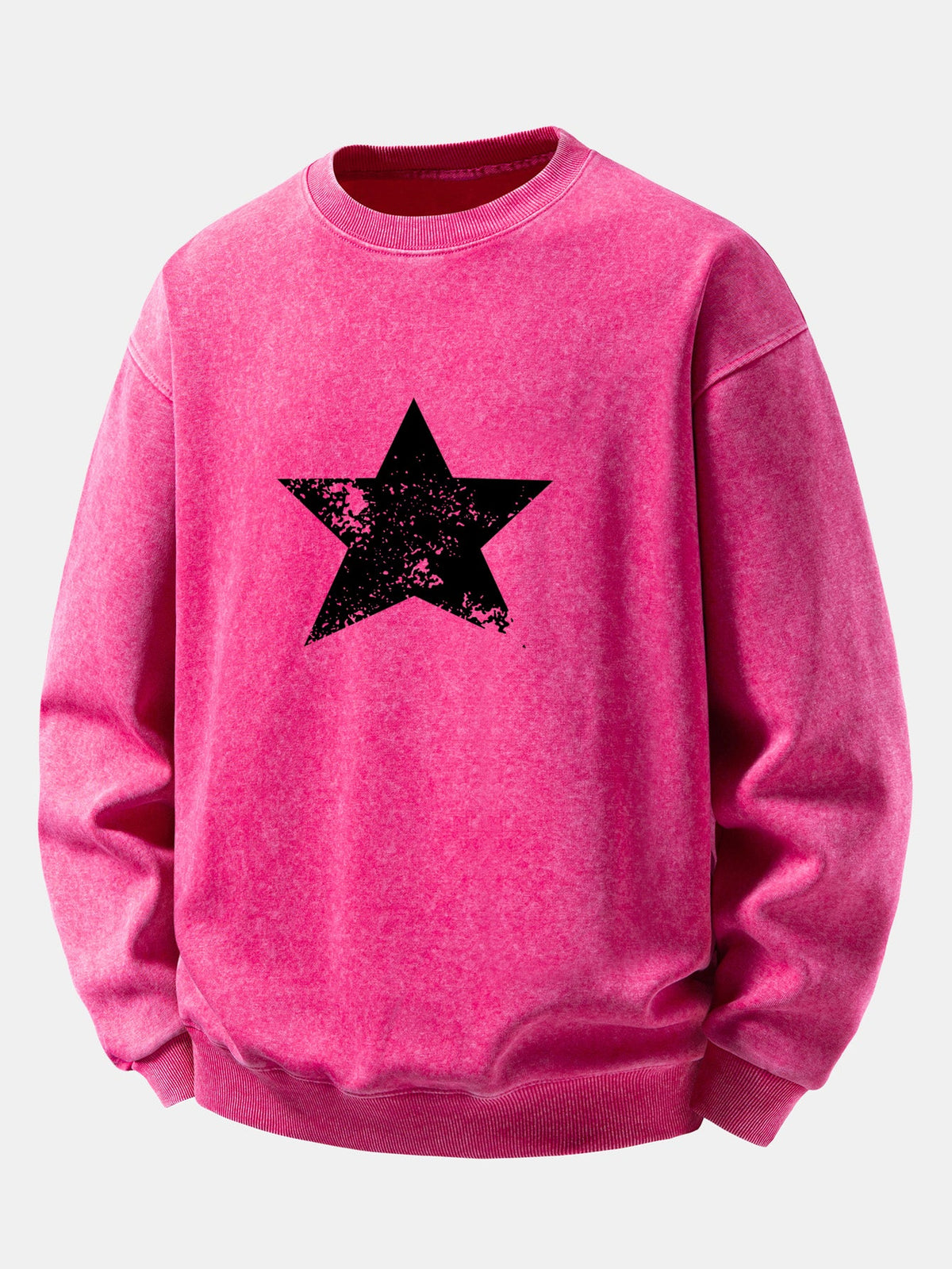 Star Print Washed Distressed Relaxed Sweatshirt