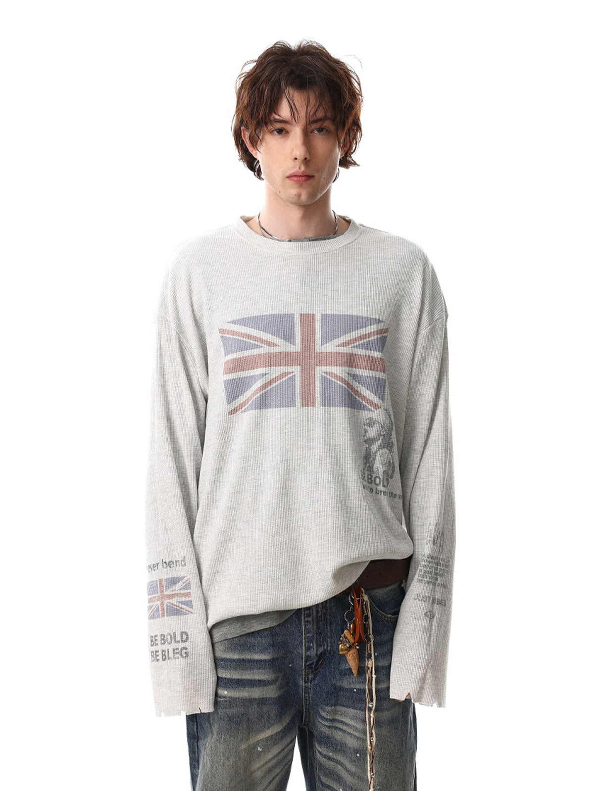 Vintage Union Jack Print Waffle Long Sleeve T-Shirt