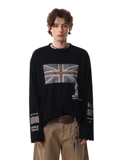 Vintage Union Jack Print Waffle Long Sleeve T-Shirt