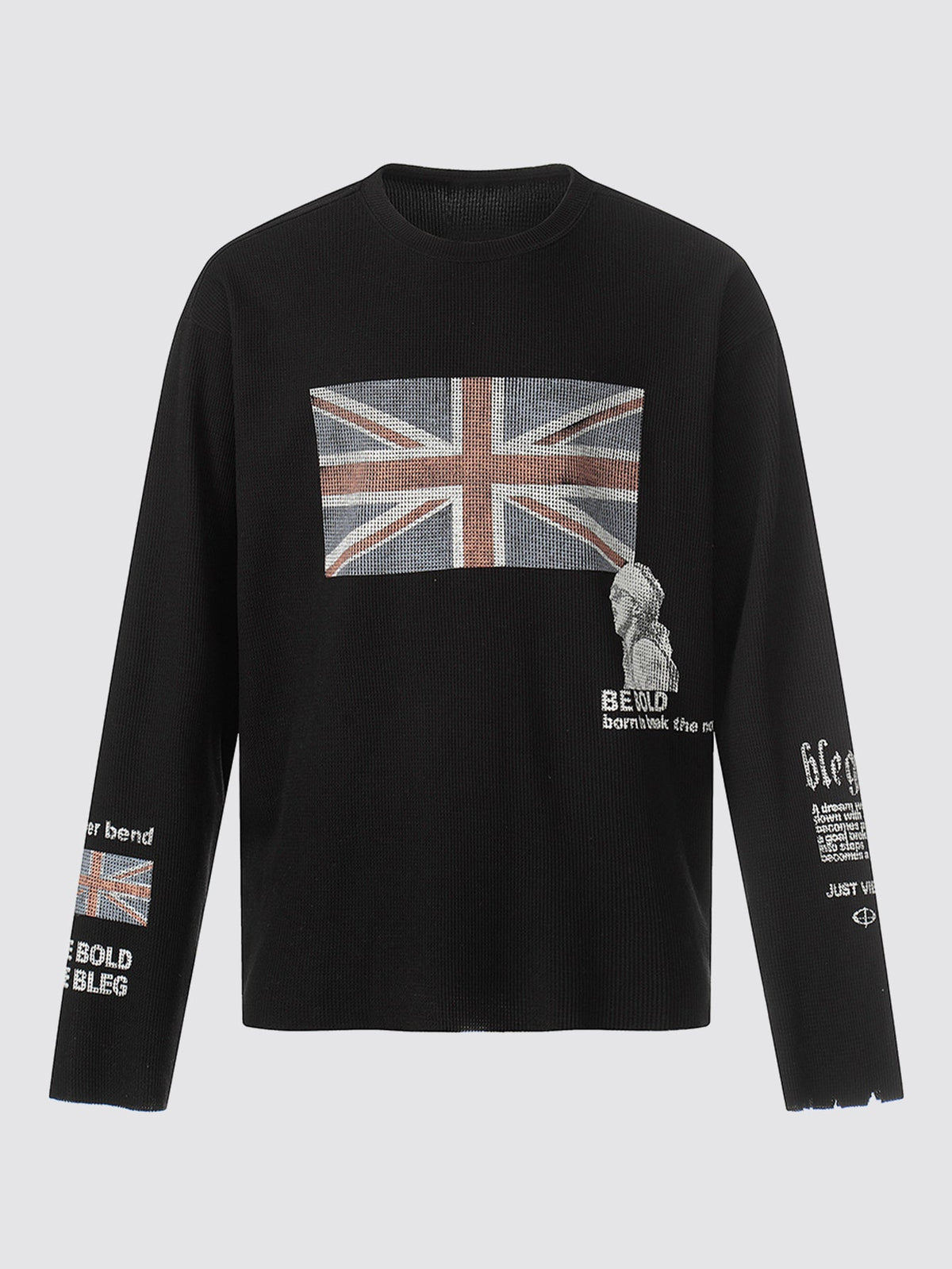 Vintage Union Jack Print Waffle Long Sleeve T-Shirt