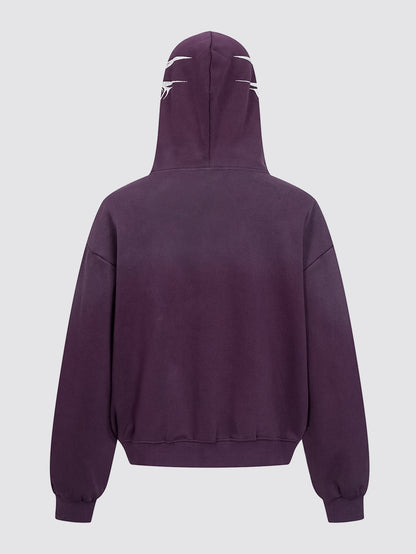 Oversized Script Print Zip Hoodie