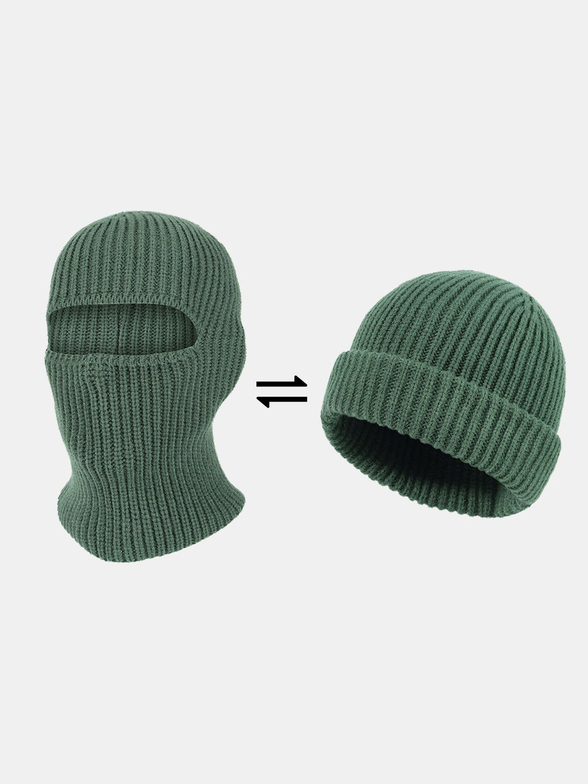 2-in-1 Convertible Ribbed Knit Balaclava Beanie