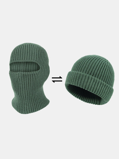 2-in-1 Convertible Ribbed Knit Balaclava Beanie
