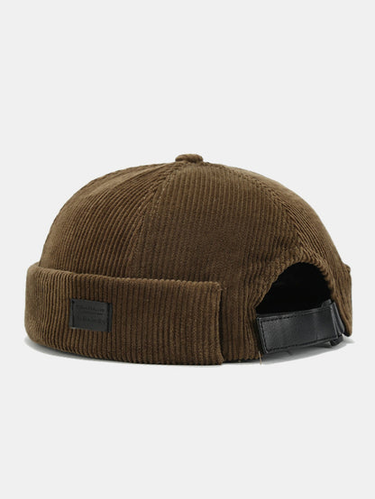 Gorro docker ajustável de veludo cotelê com etiqueta quadrada, estilo skullcap