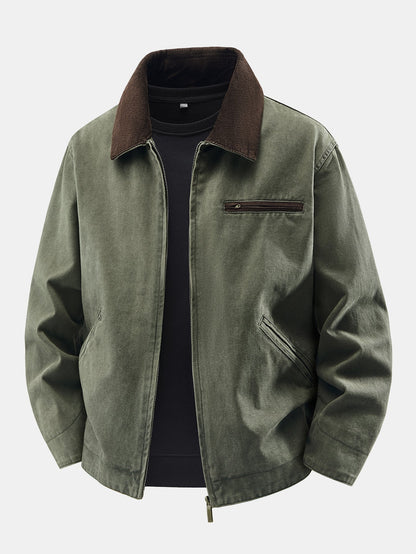Washed Corduroy Collar Zip Jacket