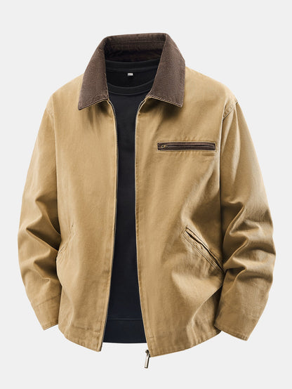 Washed Corduroy Collar Zip Jacket