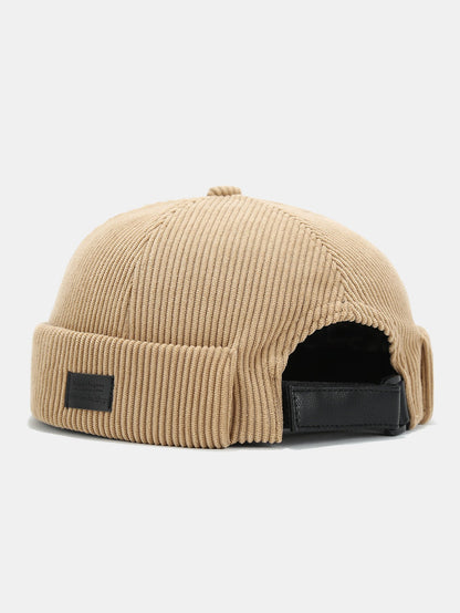 Gorro docker ajustável de veludo cotelê com etiqueta quadrada, estilo skullcap