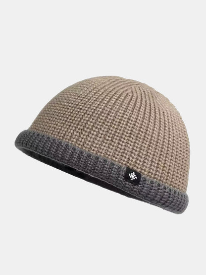 Colour Block Knit Cuffed Skull Cap Beanie
