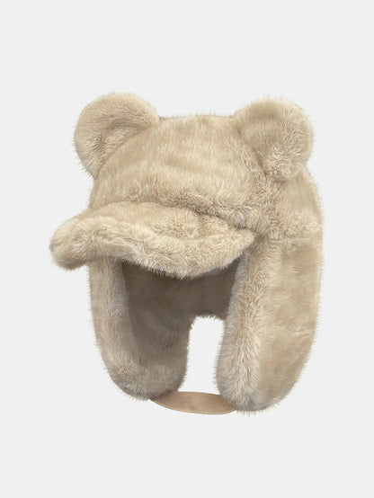 Fluffy Bear Ear Plush-Lined Trapper Hat