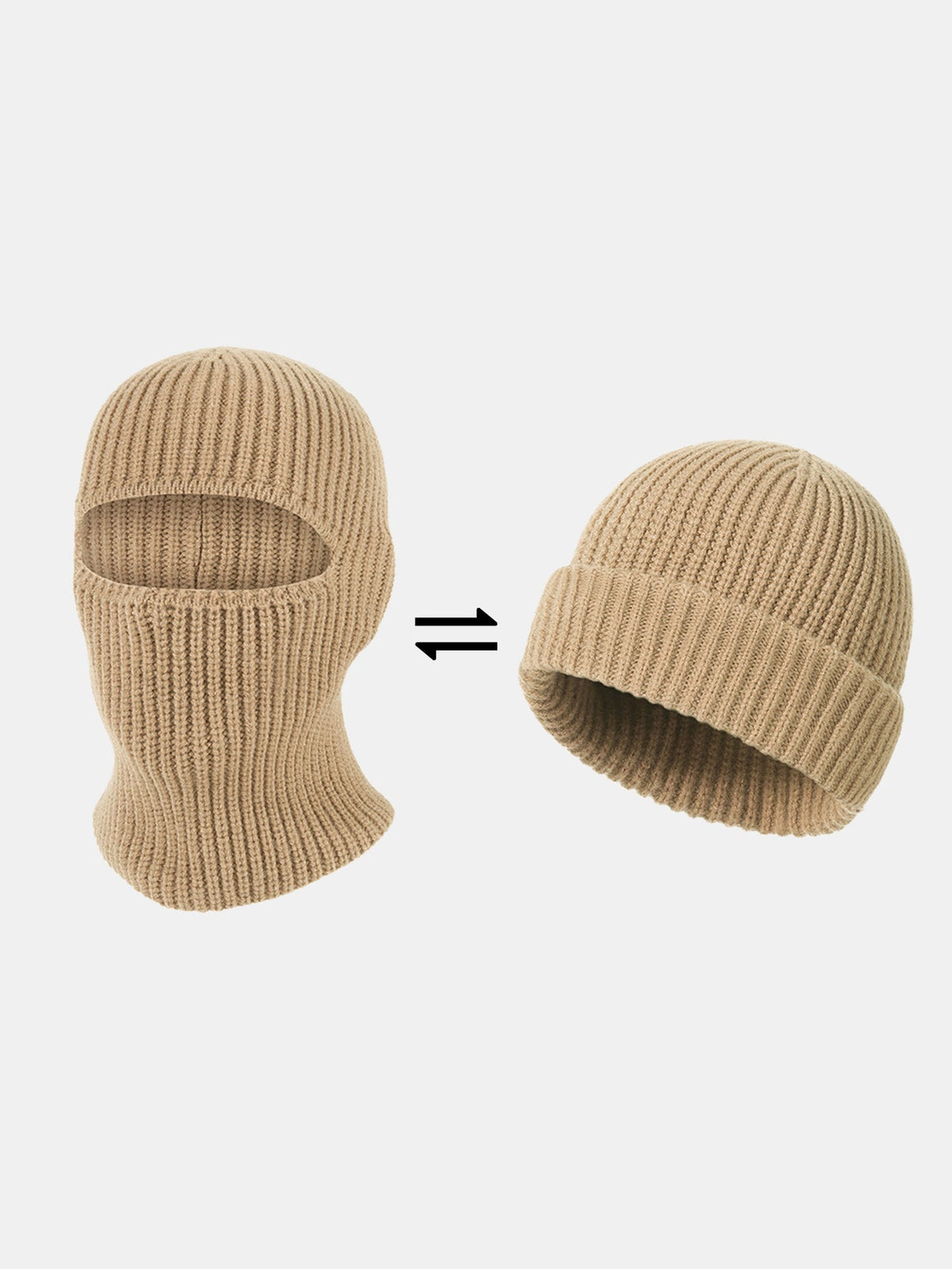 2-in-1 Convertible Ribbed Knit Balaclava Beanie