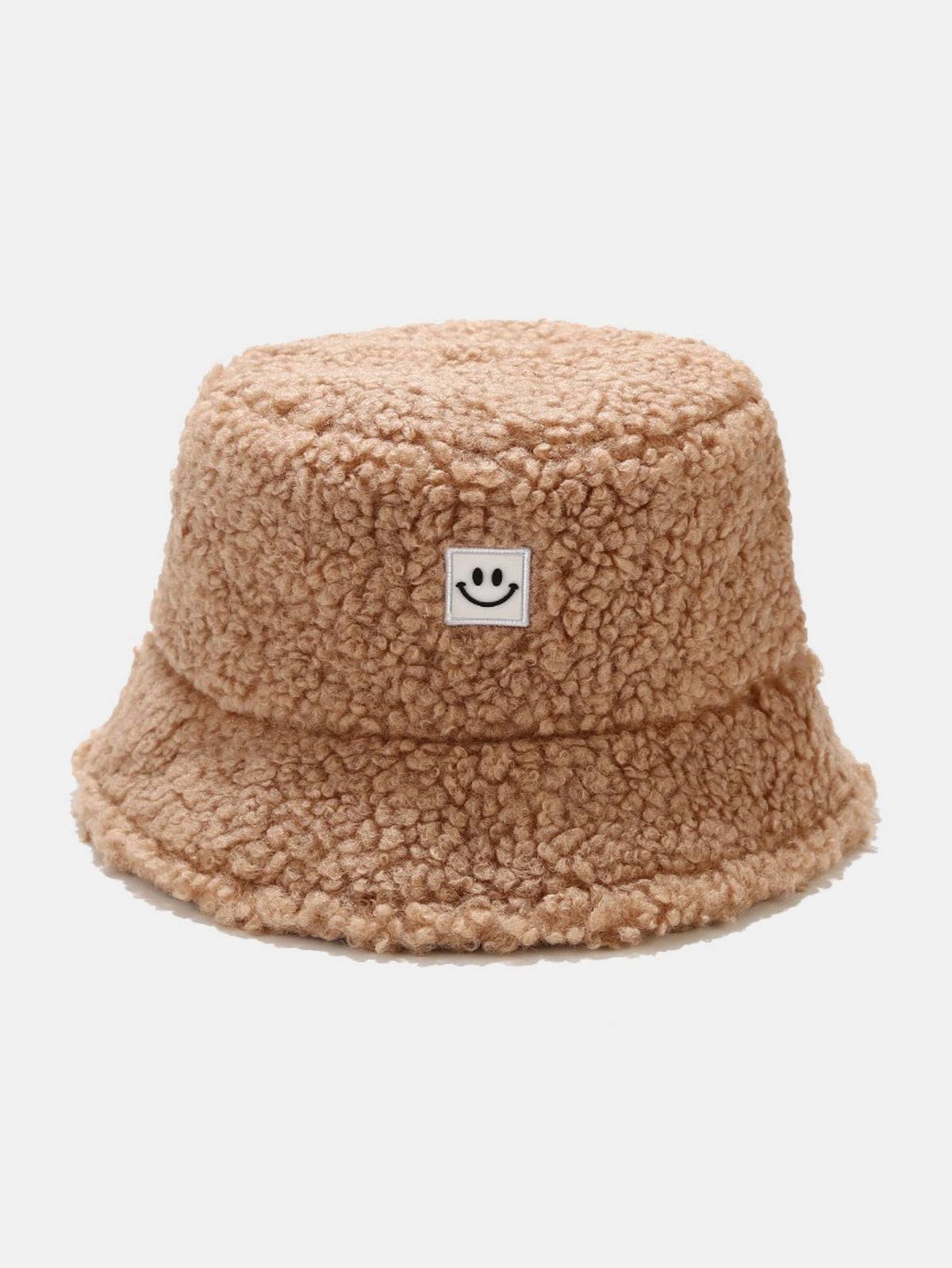 Teddy Fleece Smiley Patch Winter Bucket Hat