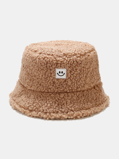 Teddy Fleece Smiley Patch Winter Bucket Hat