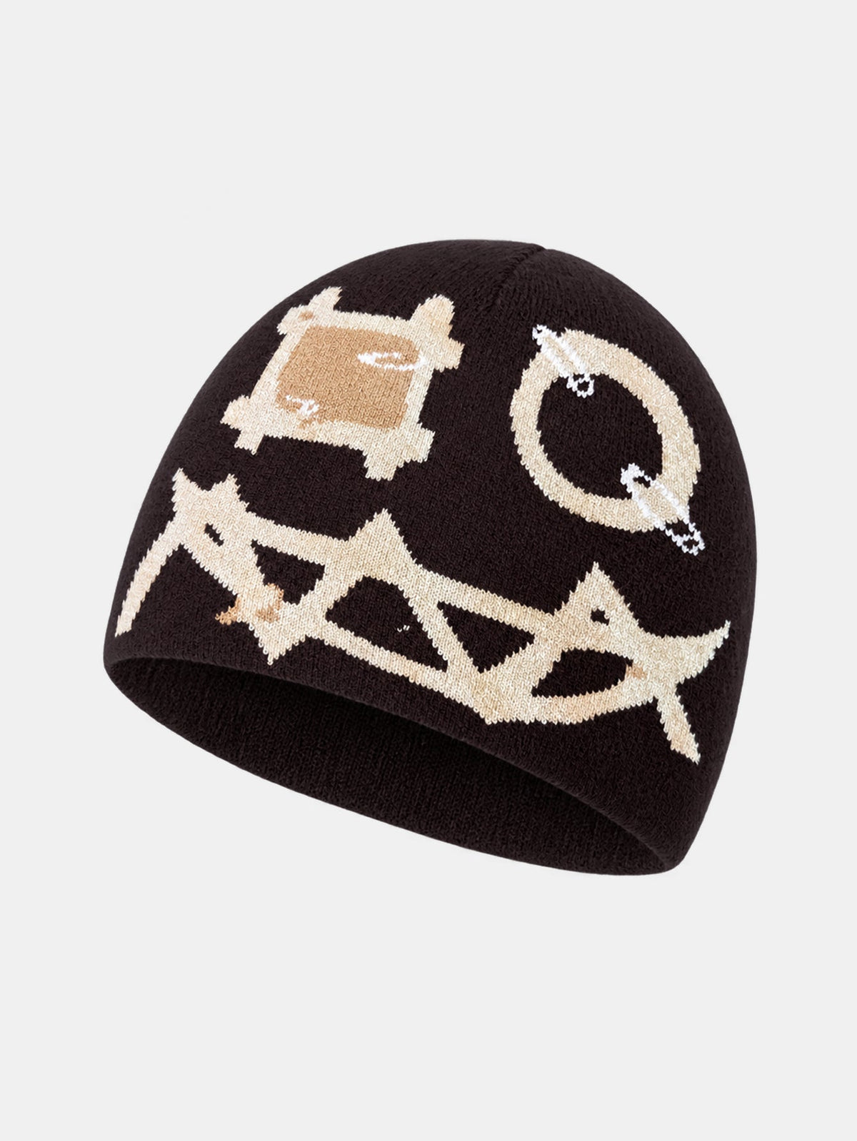 Gorro de malha com padrão de rosto de fantasma de desenho animado em estilo grunge