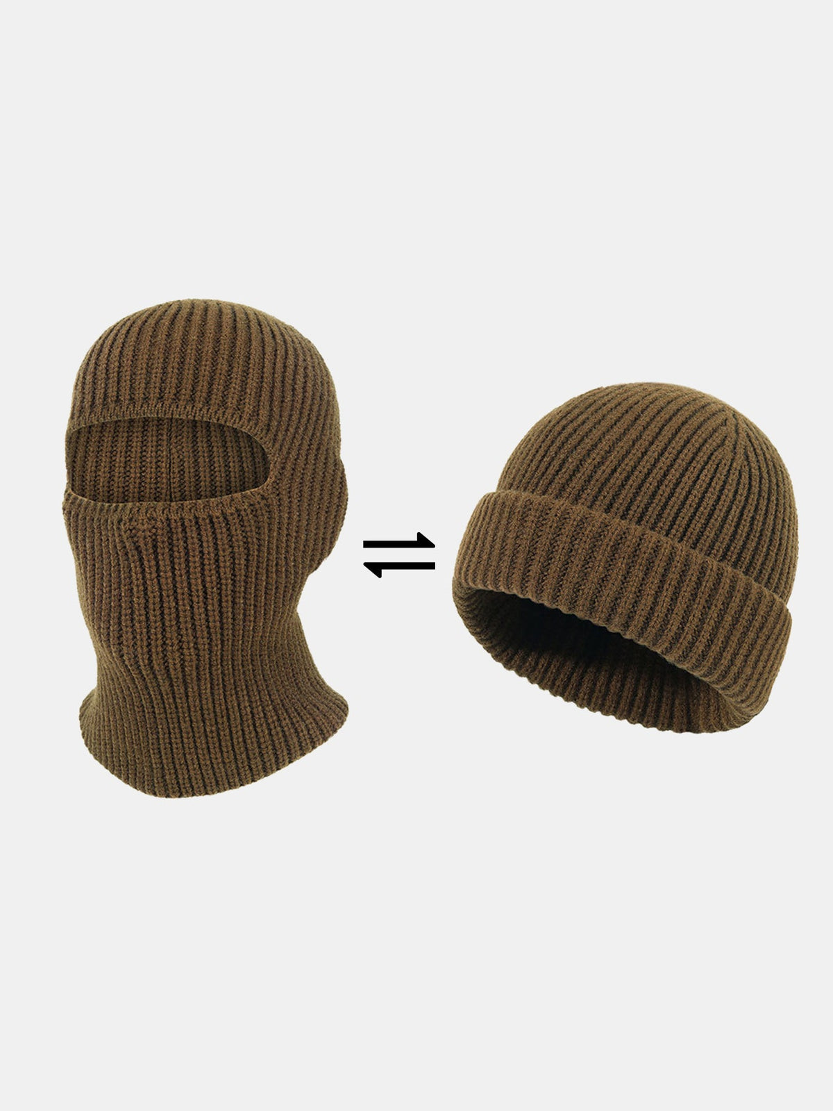 2-in-1 Convertible Ribbed Knit Balaclava Beanie
