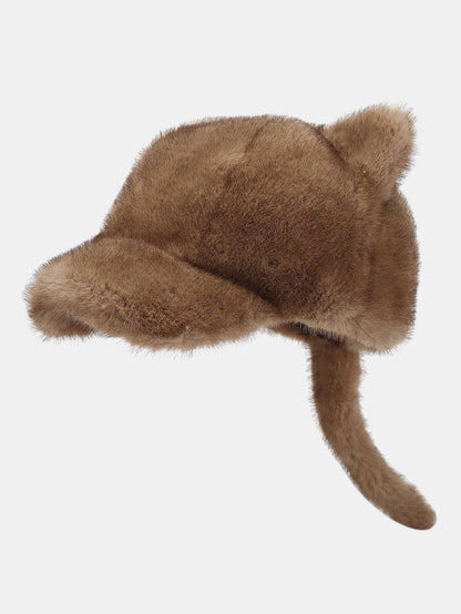 Faux Fur Cat Ear & Tail Winter Hat