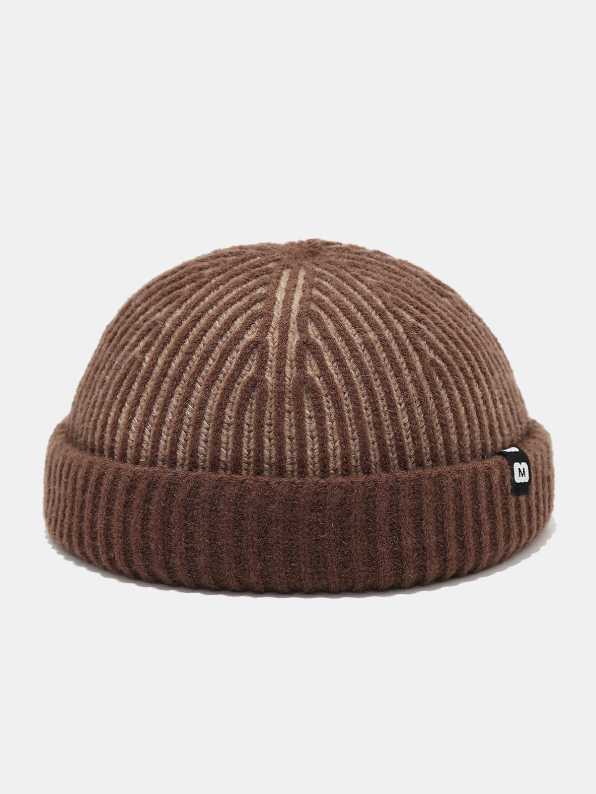 Striped Ribbed Knit Cuffed Short Beanie