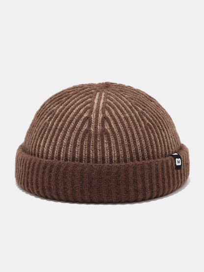 Striped Ribbed Knit Cuffed Short Beanie
