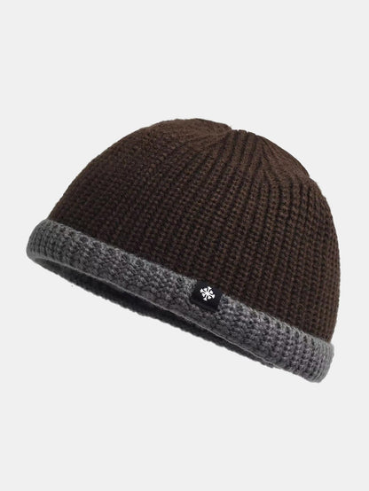 Colour Block Knit Cuffed Skull Cap Beanie