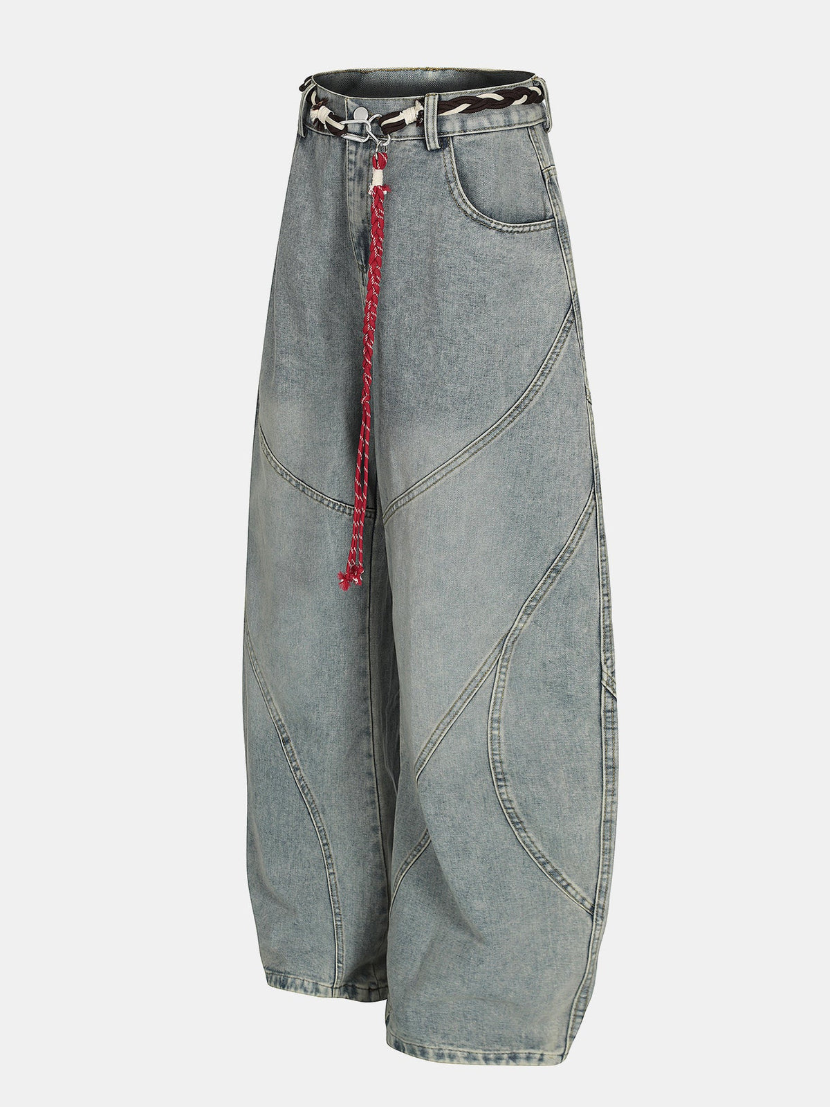 Calça Jeans Larga com Efeito Desgastado Lavada