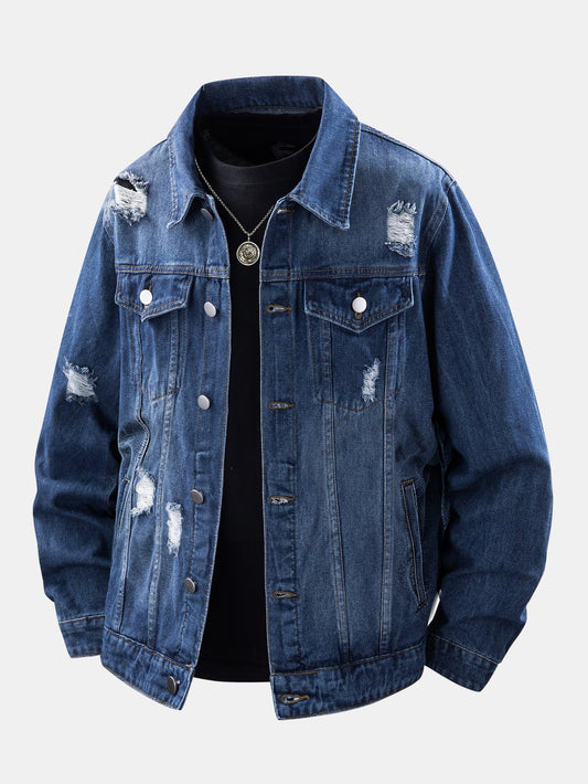 Jaqueta jeans lavada com efeito desgastado