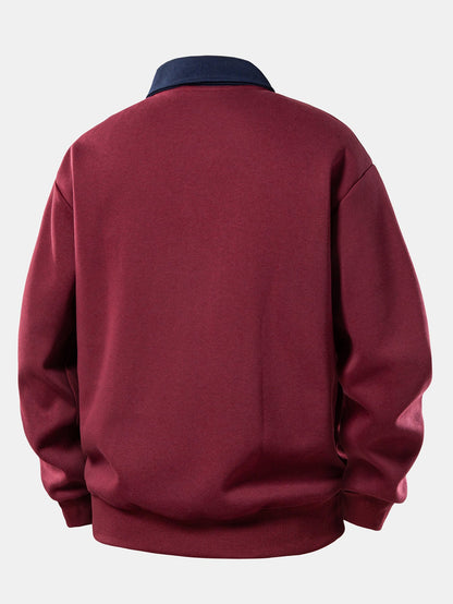 Moletom Polo com Contraste e Calça de Moletom de Perna Reta, Modelagem Relaxada