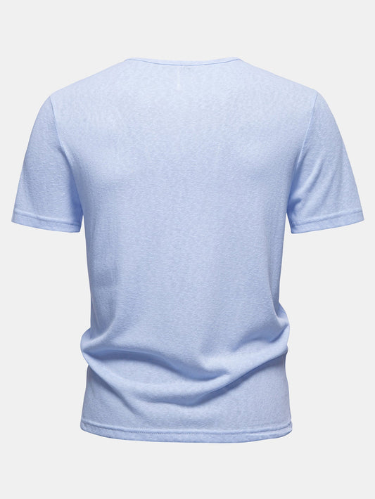 Lightweight Linen-Look Deep Notch Neck T-Shirt
