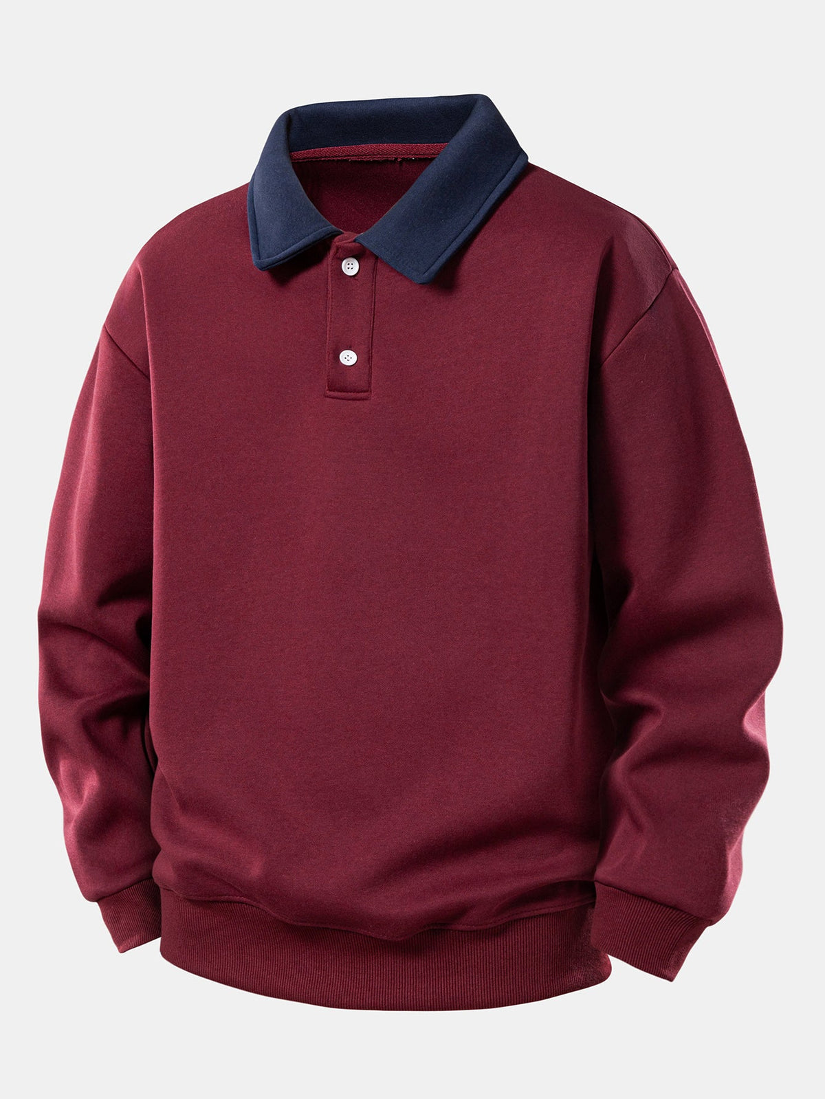 Moletom Polo com Contraste e Calça de Moletom de Perna Reta, Modelagem Relaxada