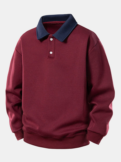 Moletom Polo com Contraste e Calça de Moletom de Perna Reta, Modelagem Relaxada