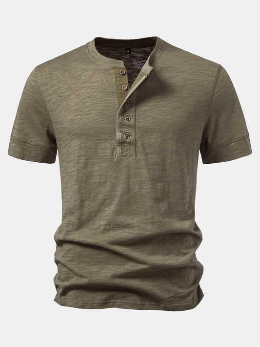 Textured Cotton Henley T-Shirt