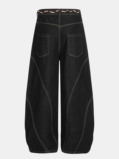 Calça Jeans Larga com Efeito Desgastado Lavada