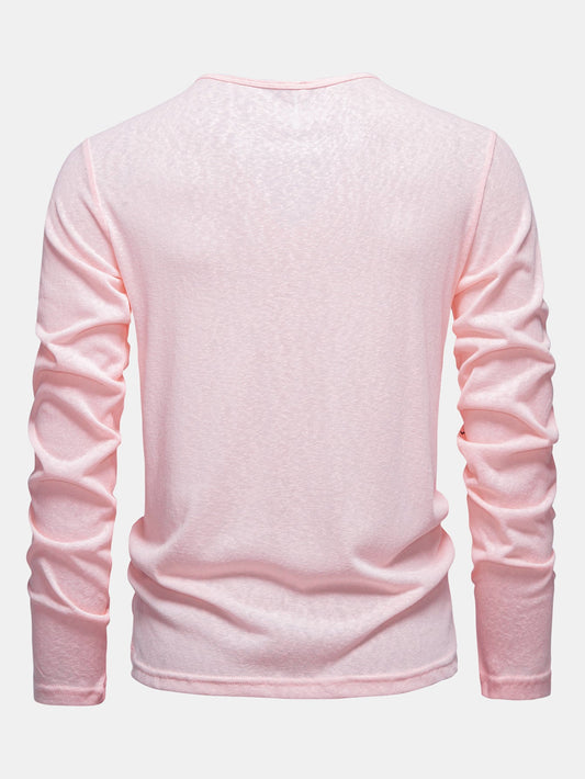 Lightweight Linen-Look V-Neck Long Sleeve T-Shirt