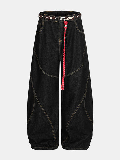 Calça Jeans Larga com Efeito Desgastado Lavada
