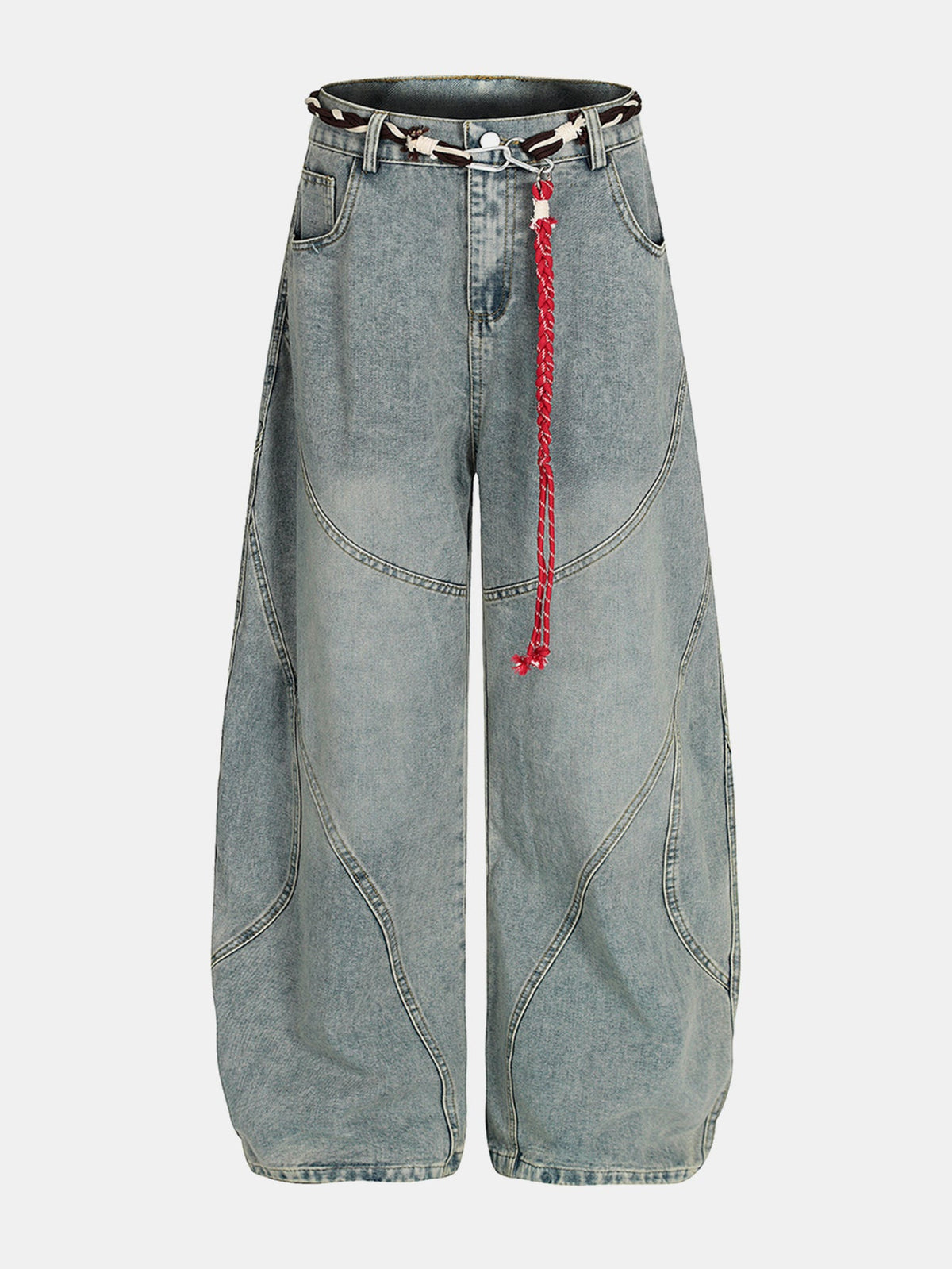 Calça Jeans Larga com Efeito Desgastado Lavada