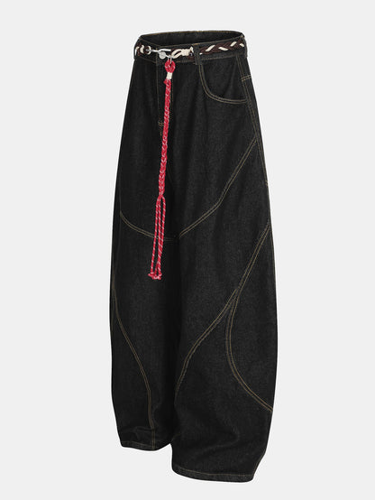 Calça Jeans Larga com Efeito Desgastado Lavada
