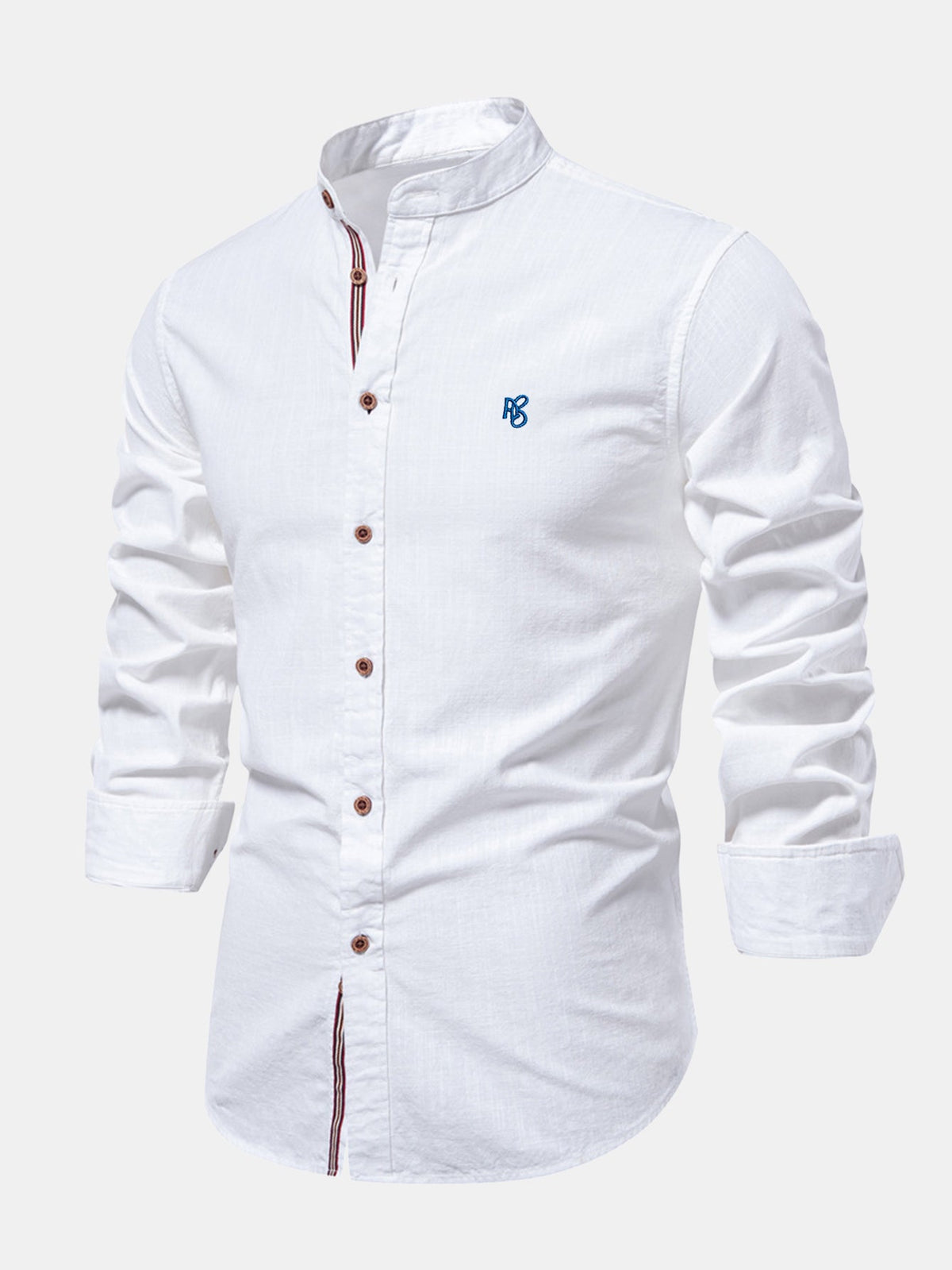 Camisa de manga longa com gola padre e aparência de linho