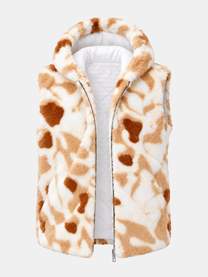 Camo Faux Fur Hooded Gilet