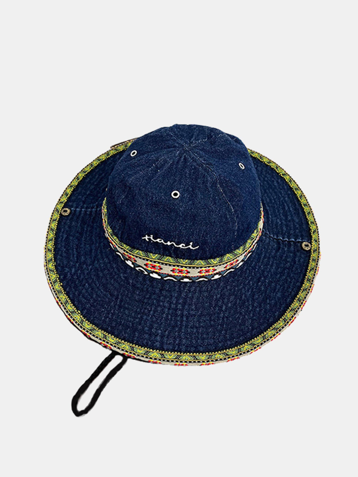 Chapéu Boonie de Sarja Boho Étnico com Acabamento Trançado