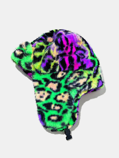 Leopard Print Faux Fur Aviator Hat