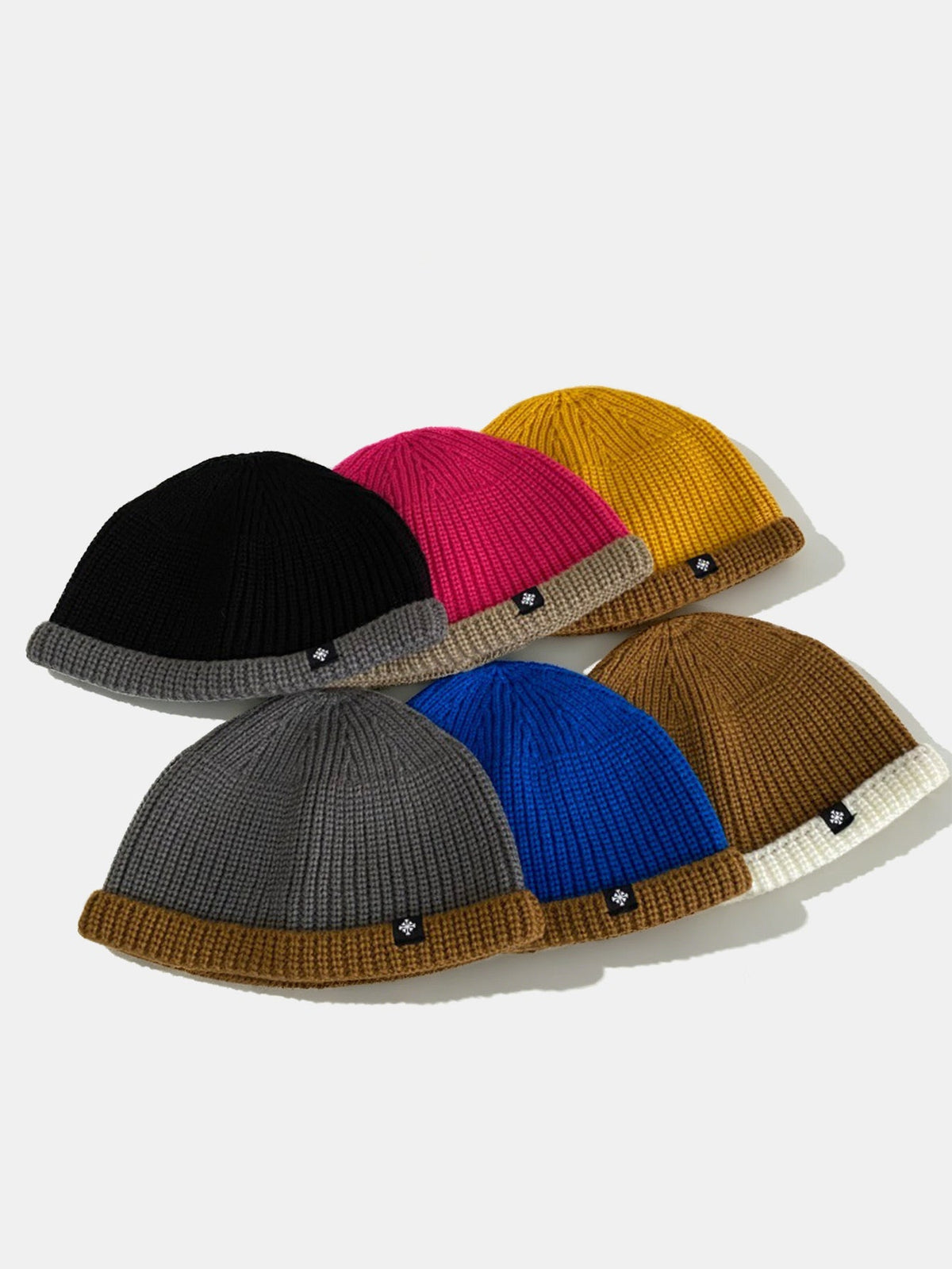 Colour Block Knit Cuffed Skull Cap Beanie