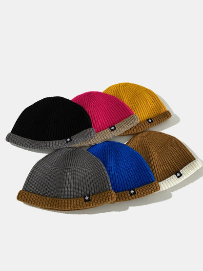 Colour Block Knit Cuffed Skull Cap Beanie